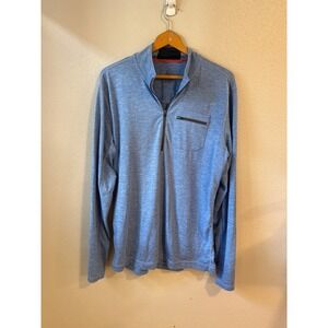 Prana Breathe Pullover Mens Large Blue‎ Good Quarter Zip Heathered Chest Pocket